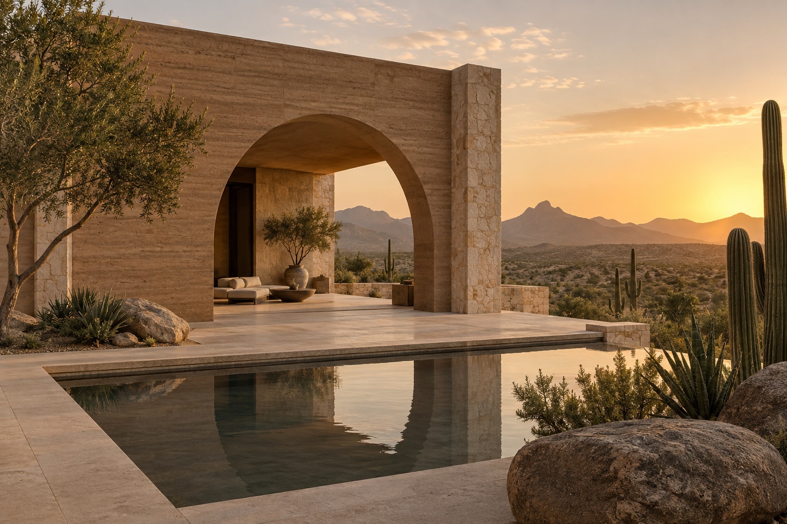 Casa de arquitectura contemporánea en un paisaje desértico